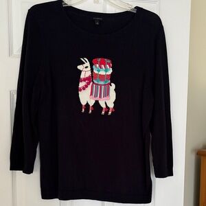Talbots Dark Blue Sweater with Colorful Llama Design